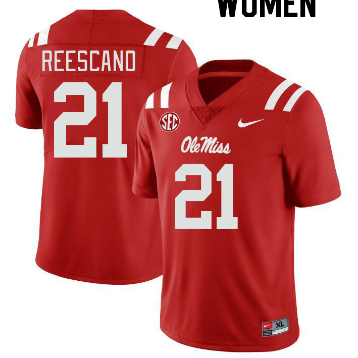 Women #21 Kedrick Reescano Ole Miss Rebels College Football Jerseyes Stitched Sale-Red